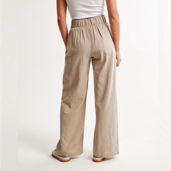 NWT Abercrombie Linen Blend Ultra Wide Leg Pants High Rise Elastic Waist Medium - Picture 10 of 11